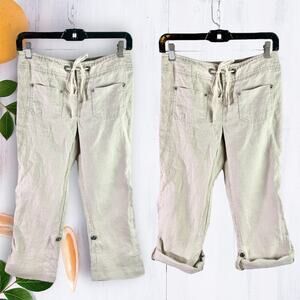 INC International Concepts Women's 2 Beige 100% Linen Capri Pants Roll Cuff
